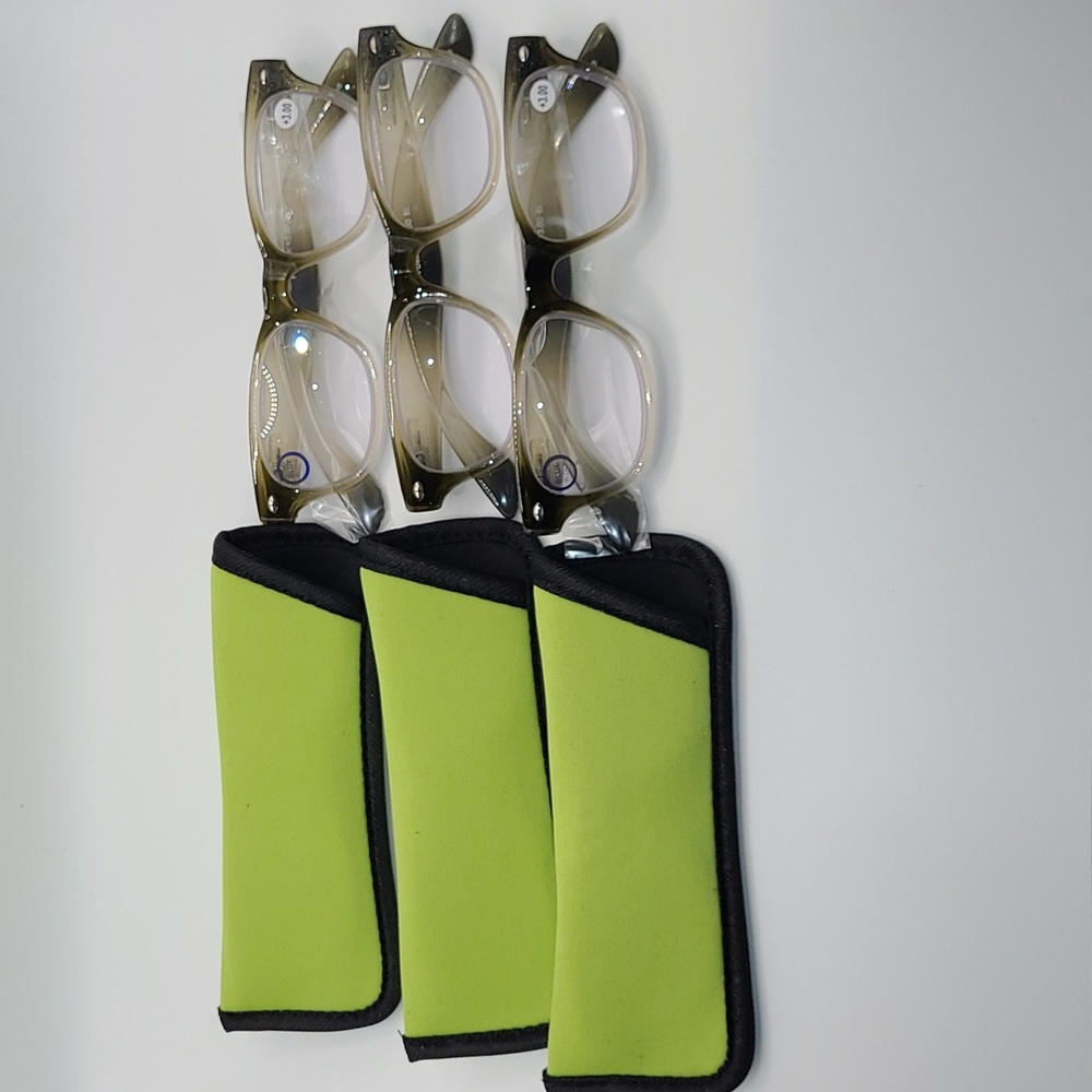 Hummingbird Bundle of 3 Blue Light Blocking Reading Glasses in Olive s/Cases